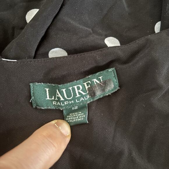 Lauren Ralph Lauren Dress Sz 12 Polka Dot Wrap Chiffon Sheer Holiday Party EUC - Picture 4 of 10